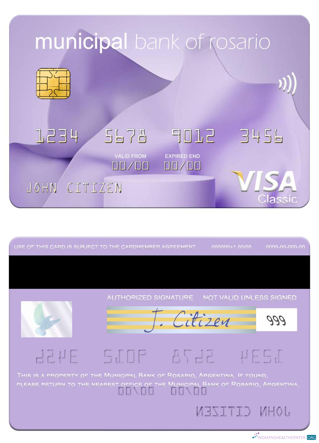 Professionelle Herunterladen Argentinien Kommunal Bank von Rosario Visa Karte Photoshop Vorlage