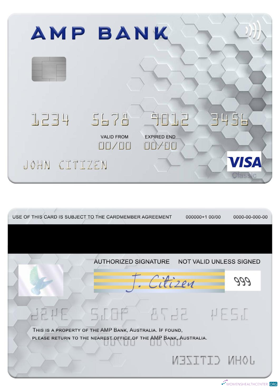 Hochwertige Herunterladen Australien AMP Bank Visa Karte Photoshop Vorlage