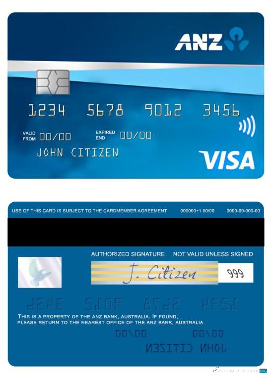 Professionelle Herunterladen Australien ANZ Bank Erste Kredit Visa Karte Photoshop Vorlage