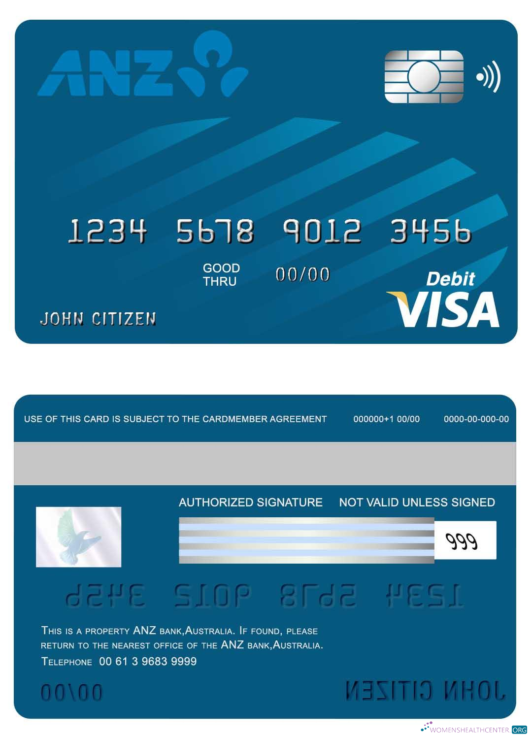 Editierbare Herunterladen Australien ANZ Bank Visa Karte Photoshop Vorlage