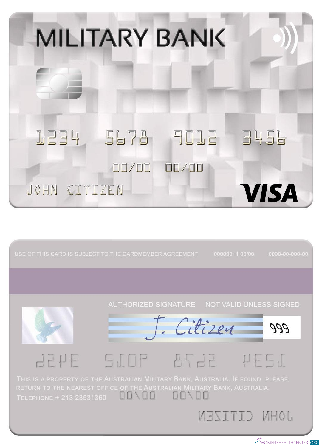 Editierbare Herunterladen Australien Australian Military Bank Visa Karte Photoshop Vorlage