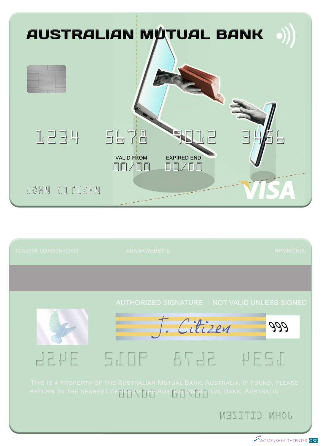 Editierbare Herunterladen Australien Australian Mutual Bank Visa Karte Photoshop Vorlage