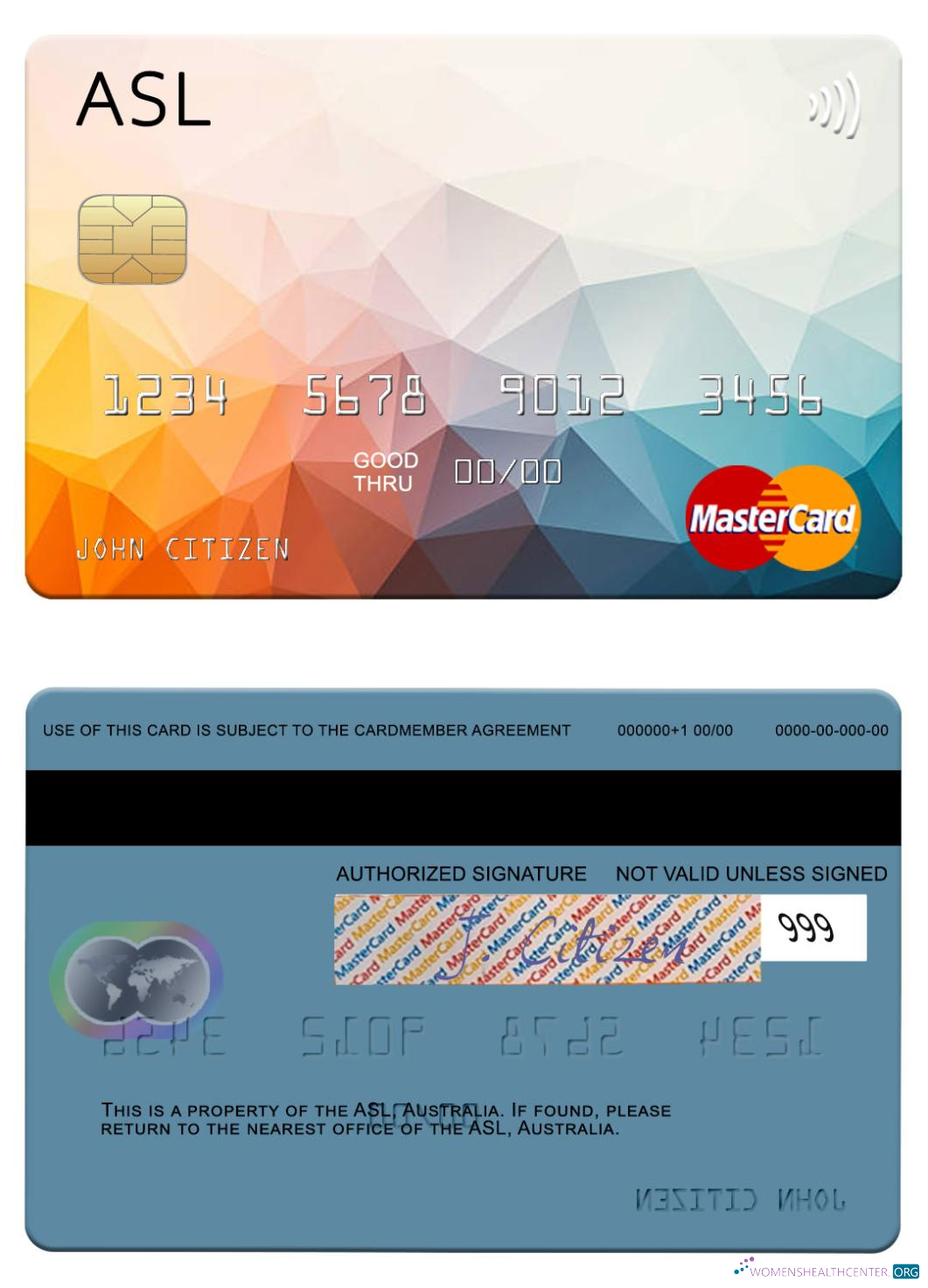 Realistische Herunterladen Australien Australian Settlements GmbH (ASL) Mastercard Photoshop Vorlage