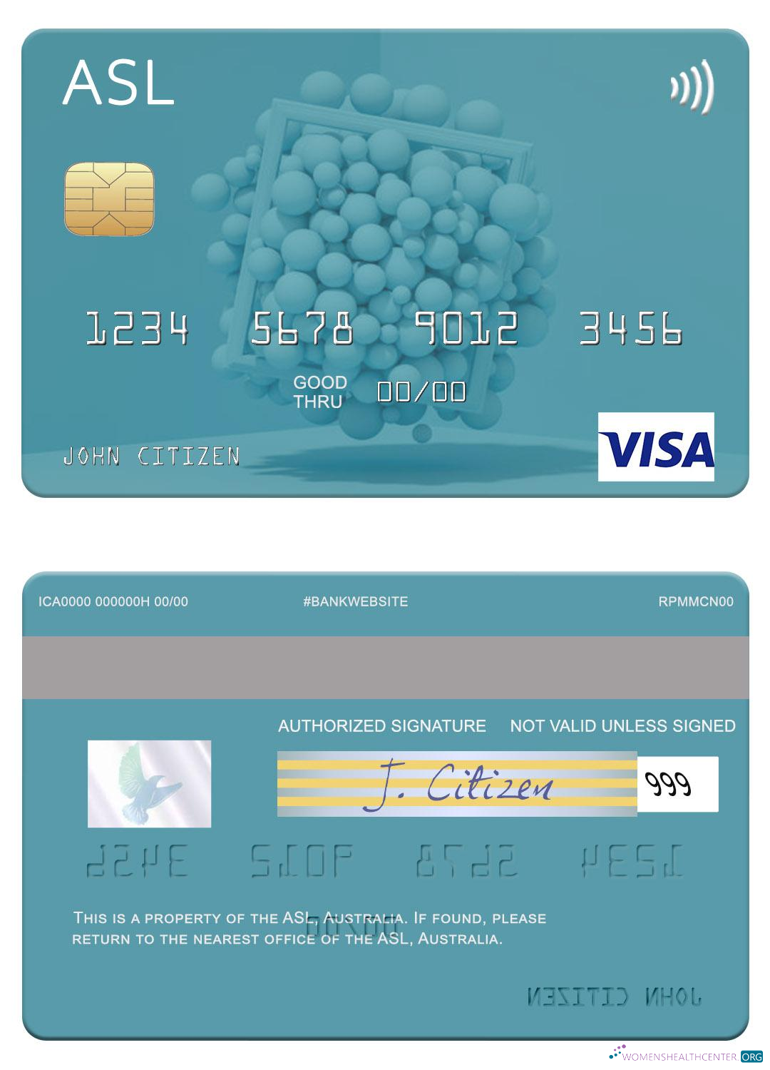 Professionelle Herunterladen Australien Australian Settlements GmbH (ASL) Visa Karte Photoshop Vorlage