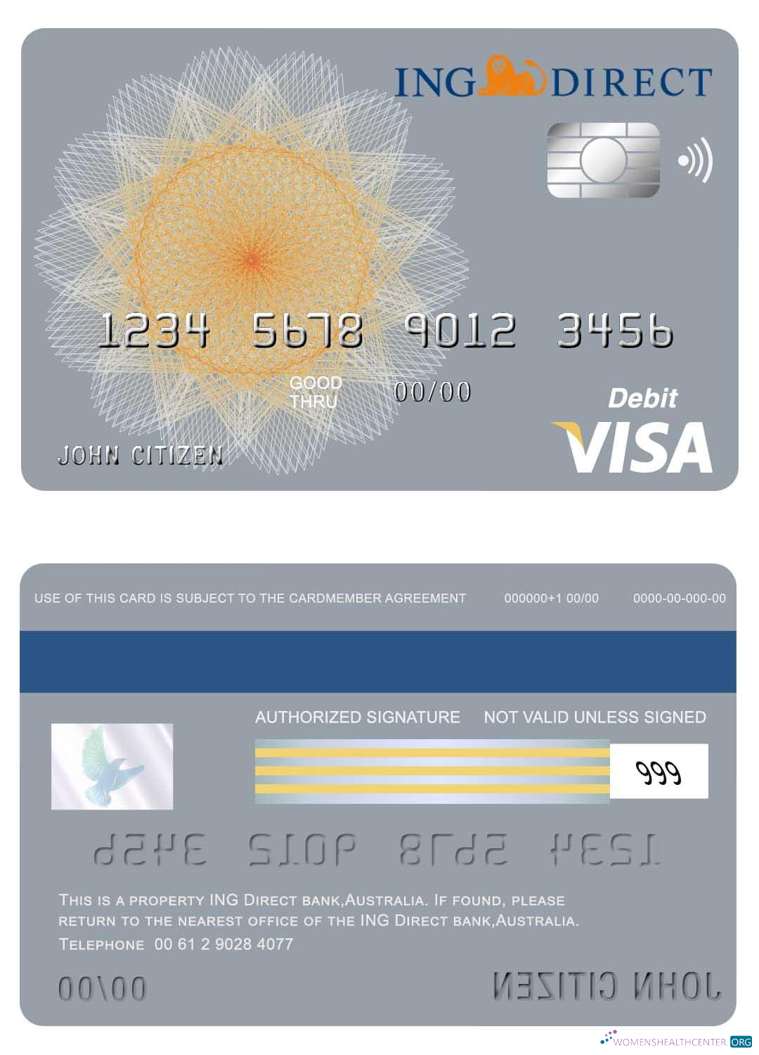 Hochwertige Herunterladen Australien ING Direct Bank Visa Karte Photoshop Vorlage