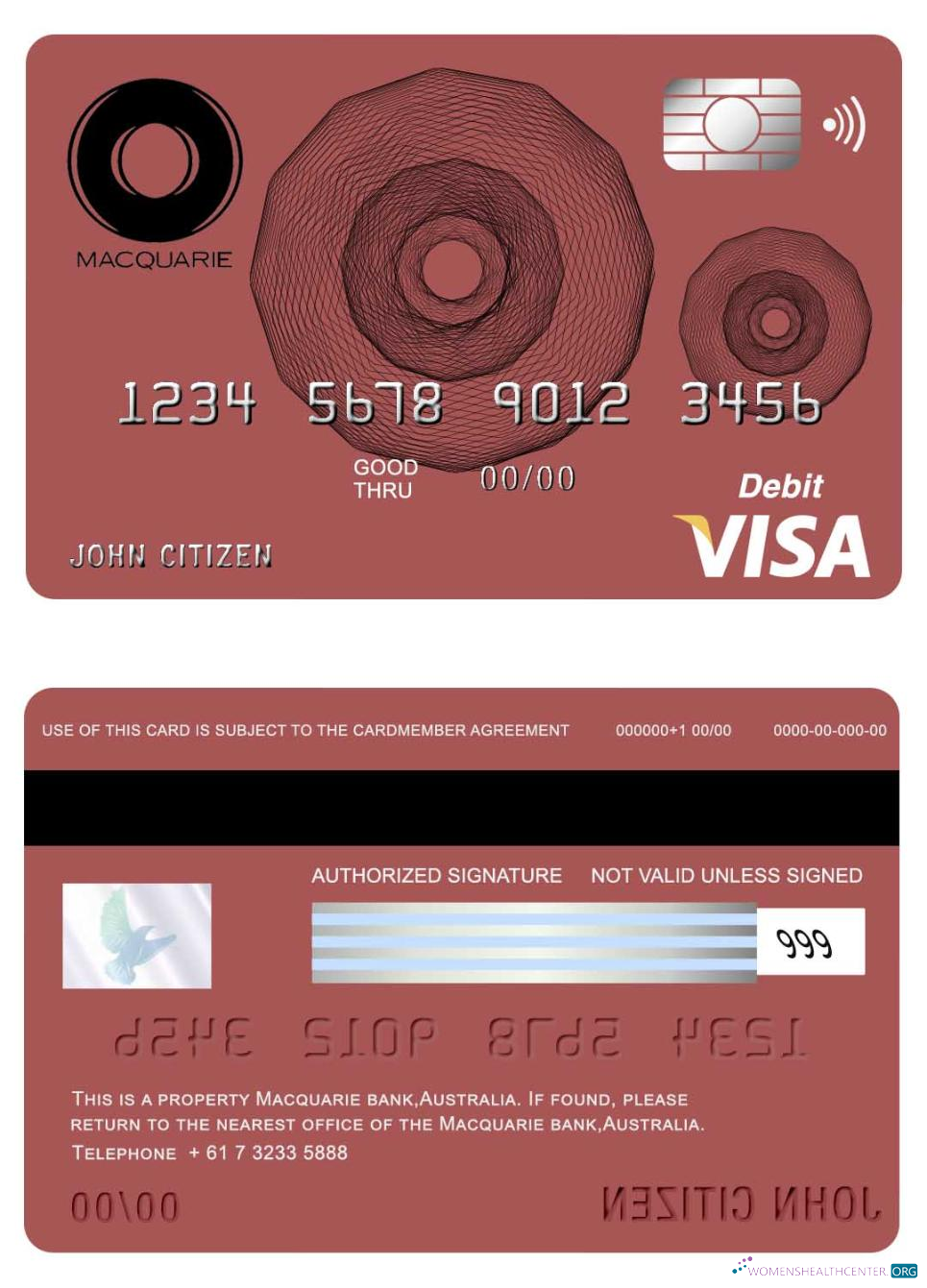 Editierbare Herunterladen Australien Macquarie Bank Visa Karte Photoshop Vorlage