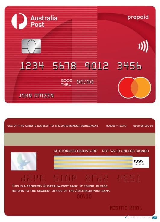 Realistische Herunterladen Australien Post Bank Prepaid Mastercard Photoshop Vorlage