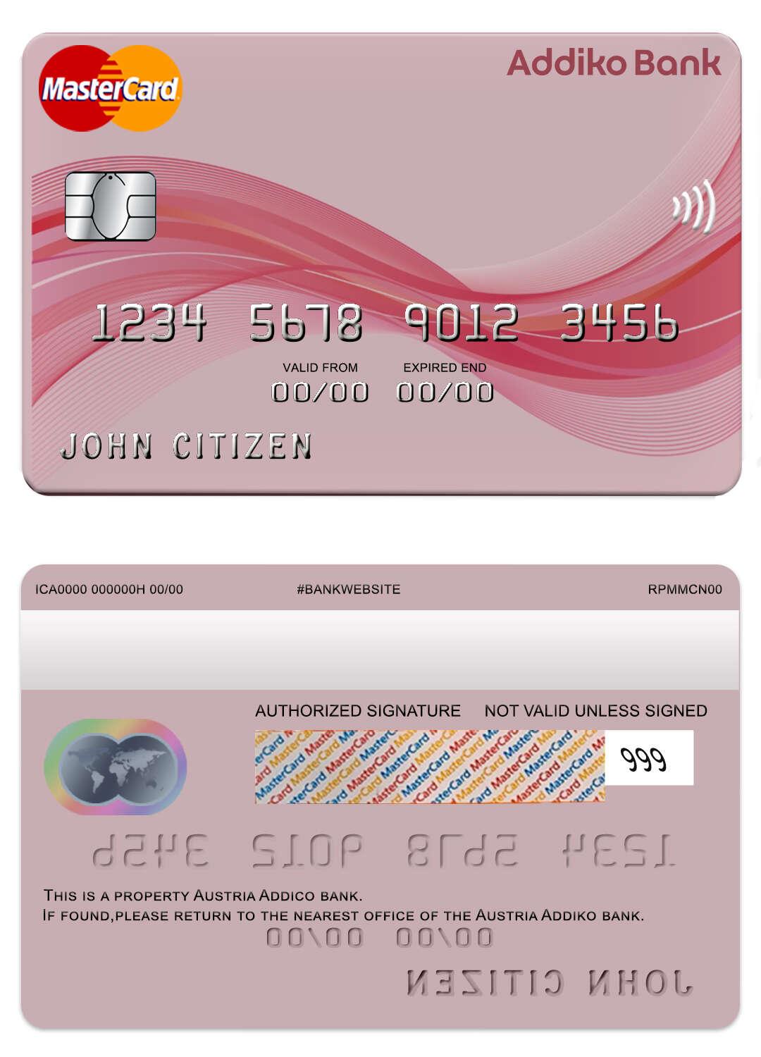 Hochwertige Herunterladen Österreich Addiko Bank Mastercard Photoshop Vorlage