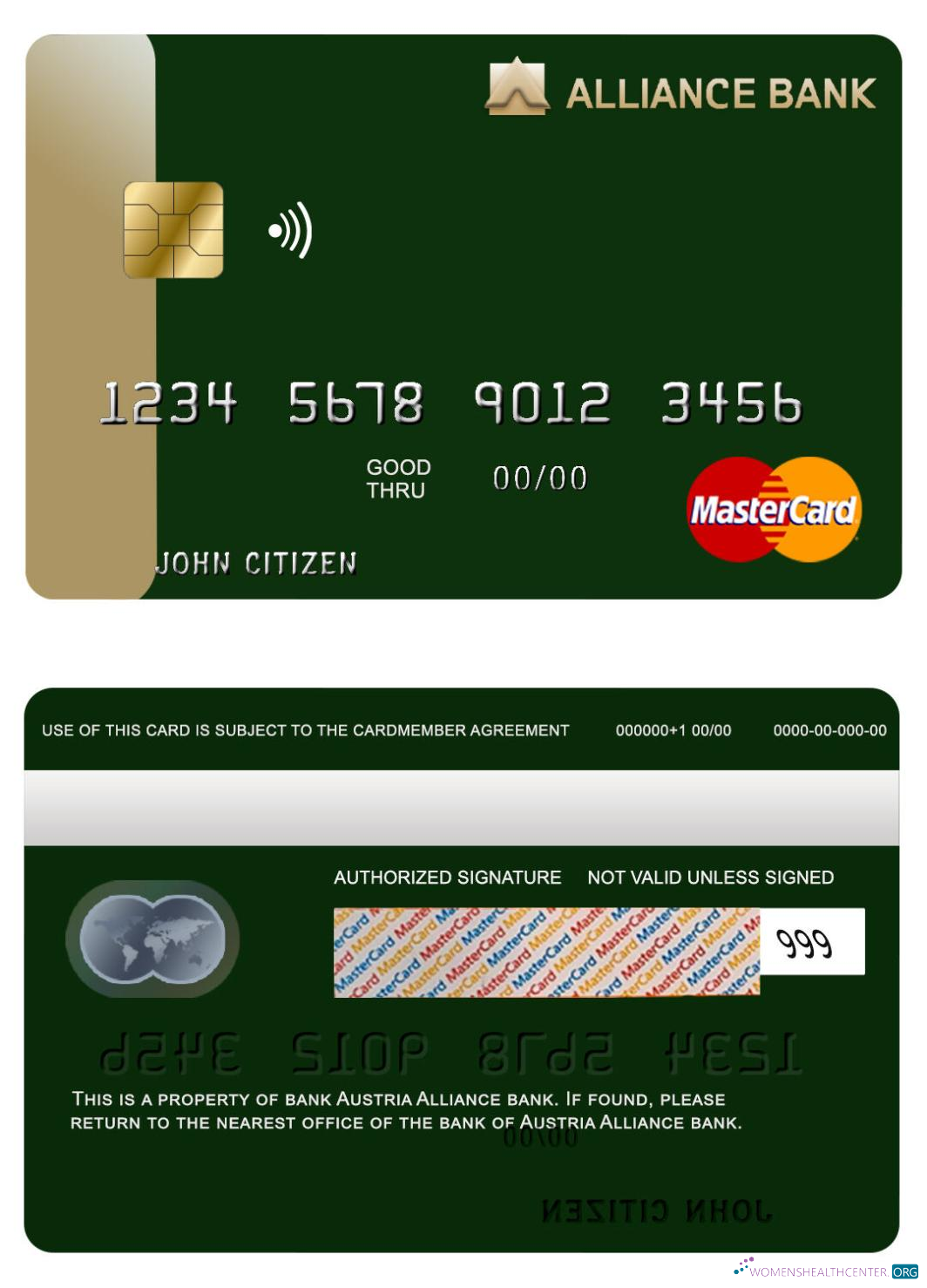 Professionelle Herunterladen Österreich Alliance Bank Mastercard Photoshop Vorlage