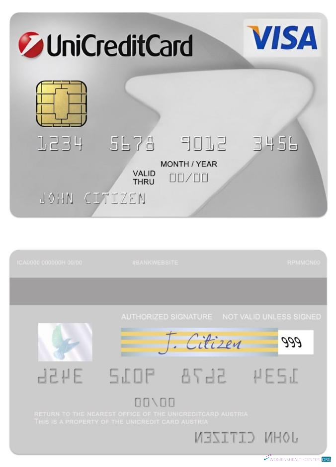 Editierbare Herunterladen Österreich UniCredit Visa Classic Karte Photoshop Vorlage