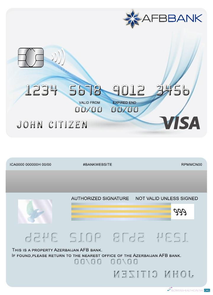Editierbare Herunterladen Aserbaidschan AFB Bank Visa Karte Photoshop Vorlage
