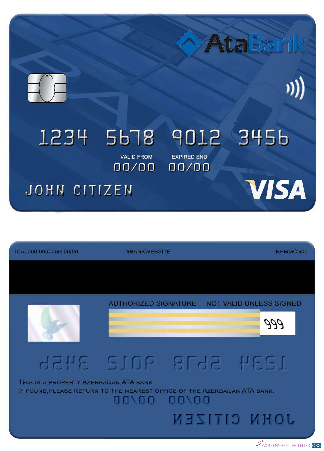 Editierbare Herunterladen Aserbaidschan ATA Bank Visa Karte Photoshop Vorlage
