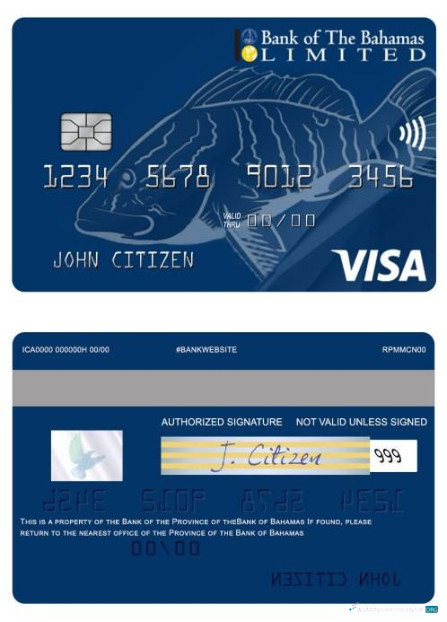 Realistische Herunterladen Bahamas Bank von Bahamas Prepaid US Dollar Visa Karte Photoshop Vorlage
