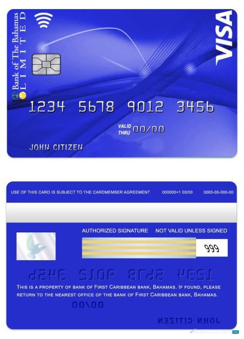 Professionelle Herunterladen Bahamas Bank von Bahamas VISA Classic Karte Photoshop Vorlage