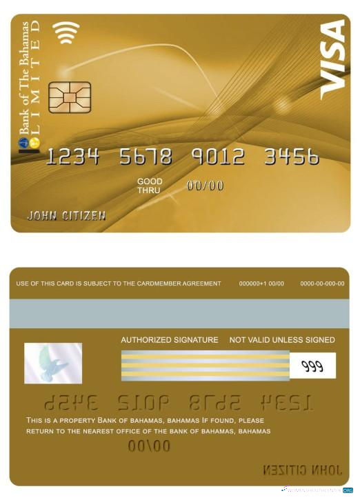 Realistische Herunterladen Bahamas Bank von Bahamas VISA Gold Karte mit BOB My Rewards Photoshop Vorlage