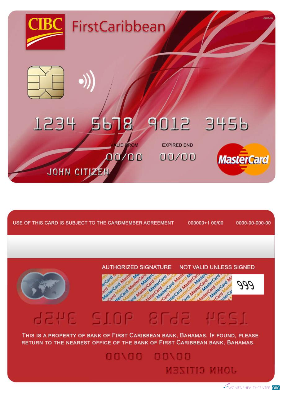 Editierbare Herunterladen Bahamas FirstCaribbean Internationale Bank Mastercard Photoshop Vorlage