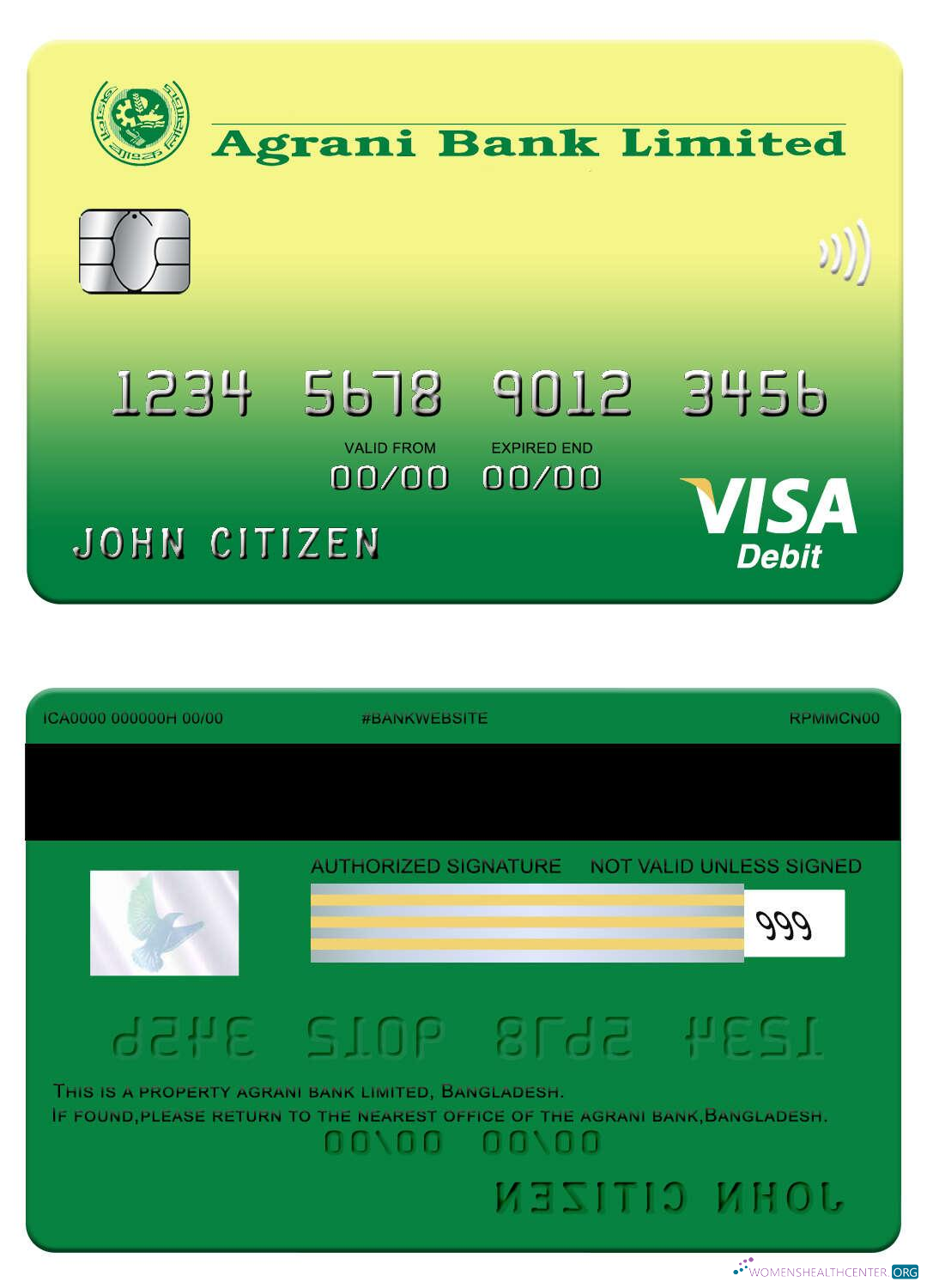 Realistische Herunterladen Bangladesch Agrani Bank Visa Karte Photoshop Vorlage