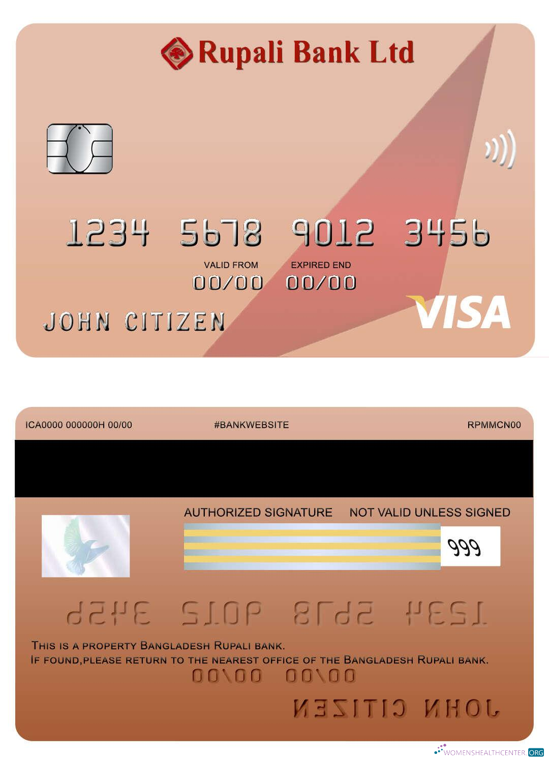 Professionelle Herunterladen Bangladesch Rupali Bank Visa Karte Photoshop Vorlage