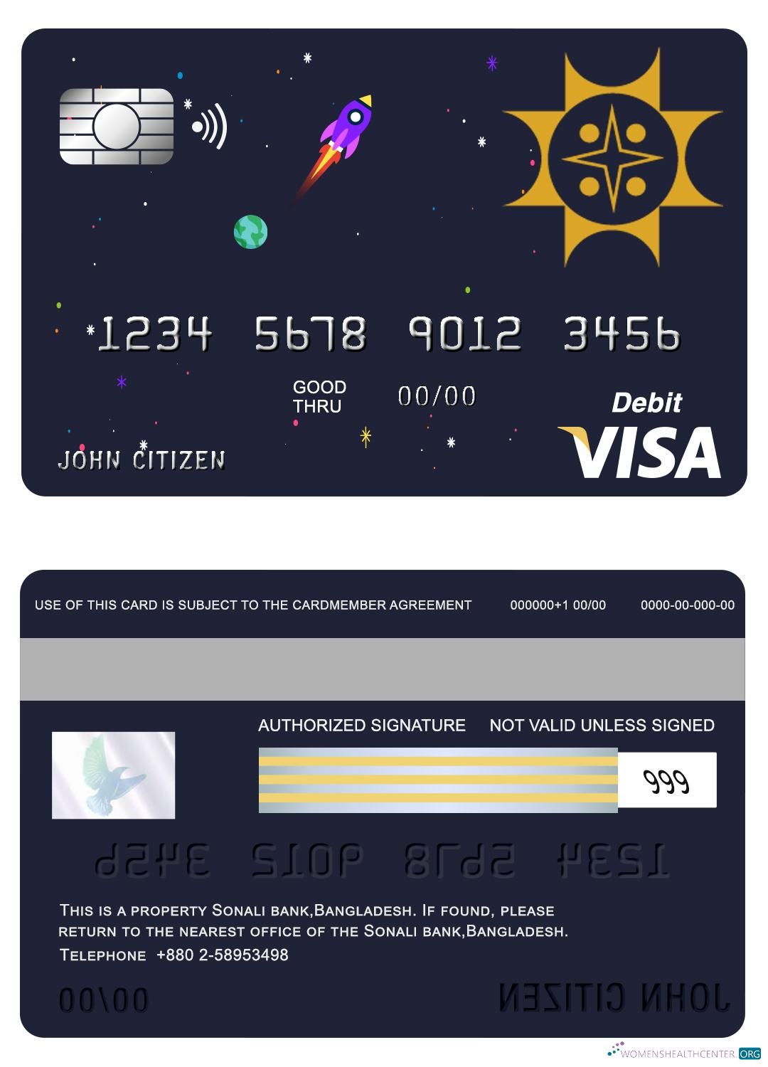 Realistische Herunterladen Bangladesch Sonali Bank Visa Karte Photoshop Vorlage