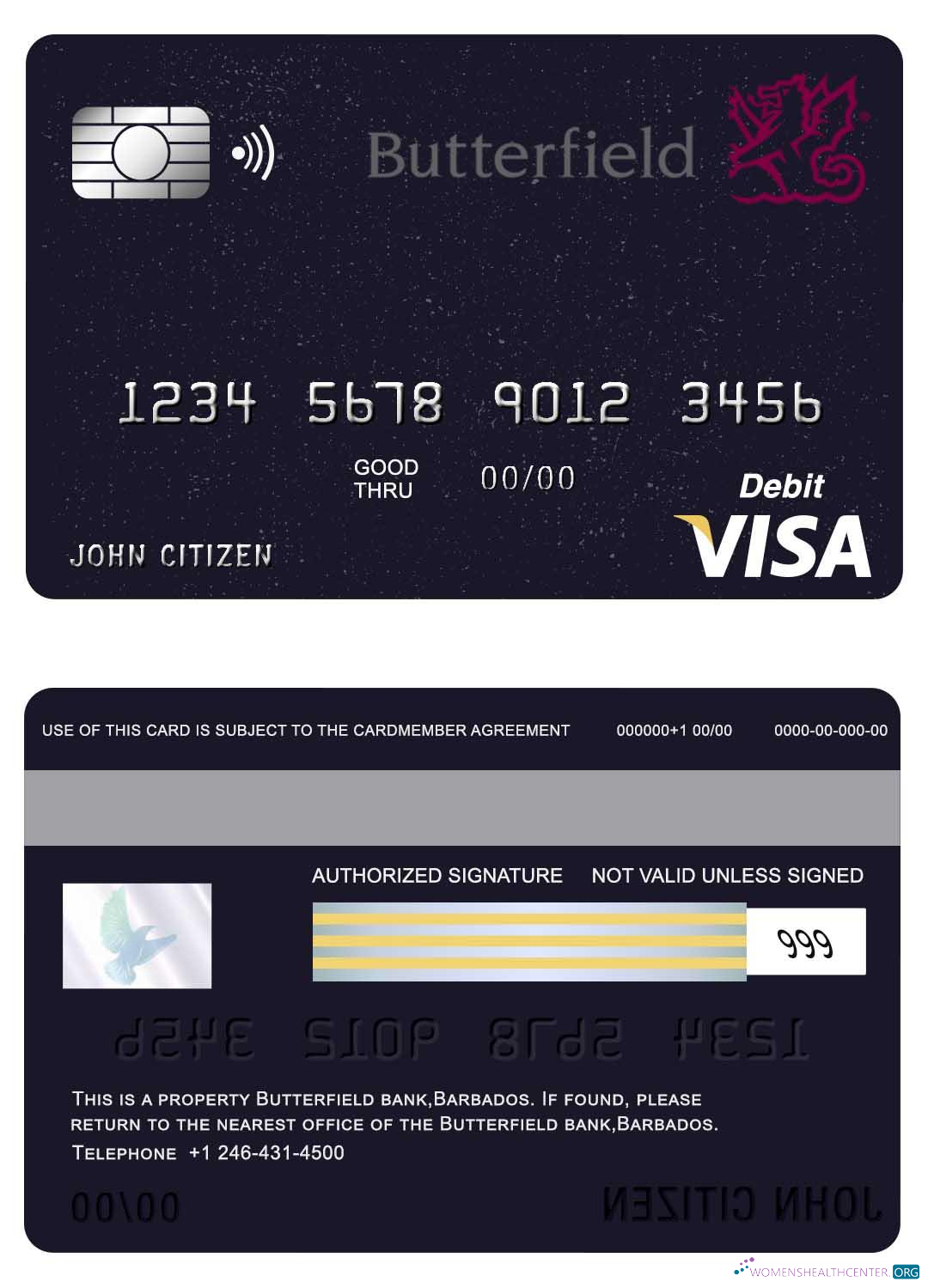 Realistische Herunterladen Barbados Butterfield Bank Visa Karte Photoshop Vorlage