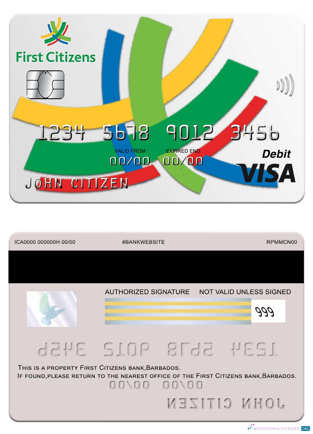 Realistische Herunterladen Barbados Erste Citizens Bank Visa Karte Photoshop Vorlage