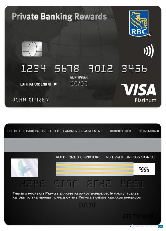 Realistische Herunterladen Barbados Privat Bankking Rewards Visa Platin Black Karte Photoshop Vorlage