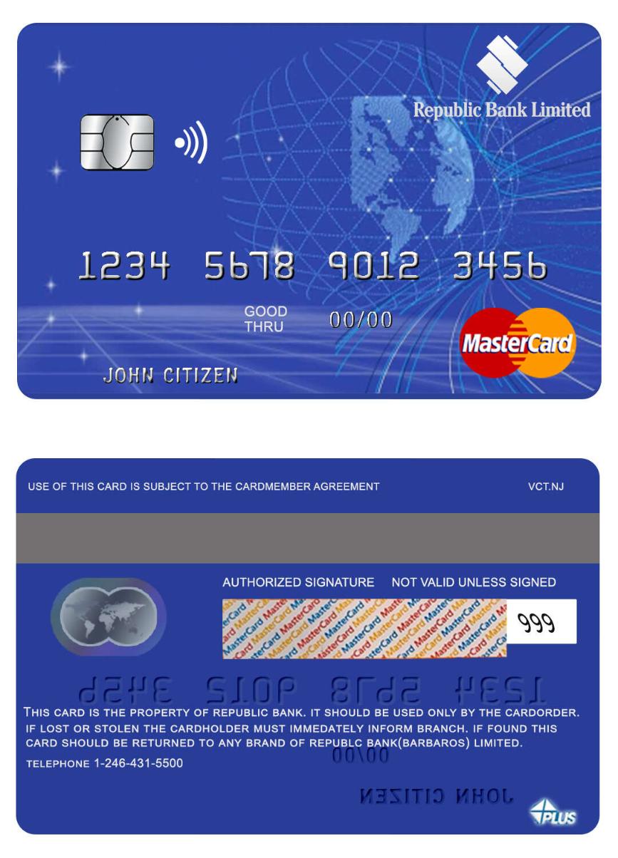 Editierbare Herunterladen Barbados Republik Bank Mastercard Photoshop Vorlage