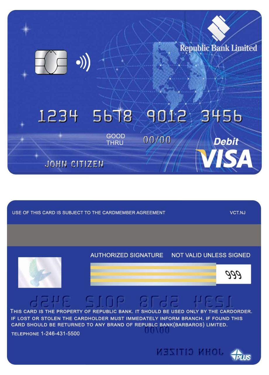 Hochwertige Herunterladen Barbados Republik Bank Visa Karte Photoshop Vorlage