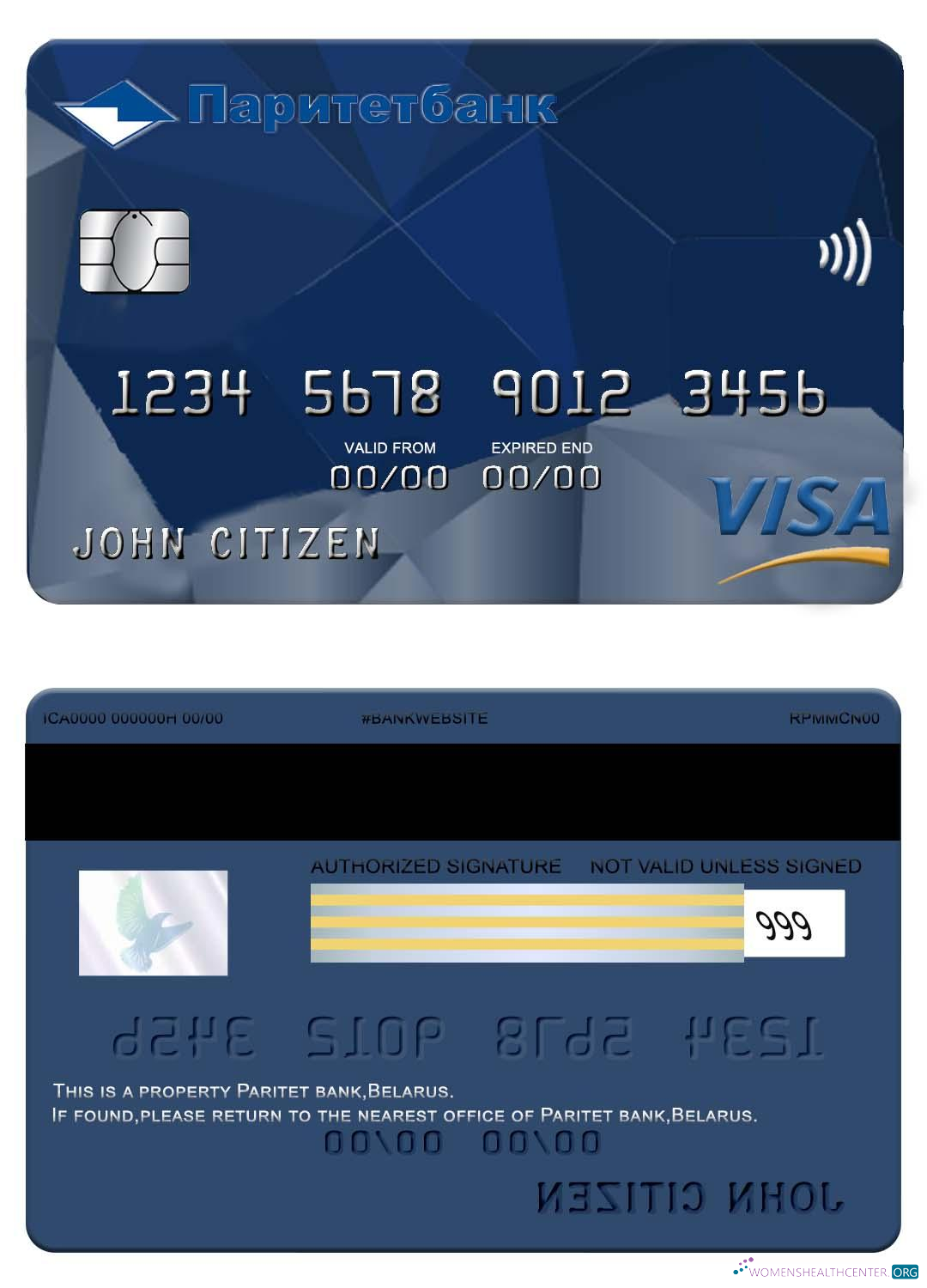 Professionelle Herunterladen Weißrussland Paritet Bank Visa Karte Photoshop Vorlage