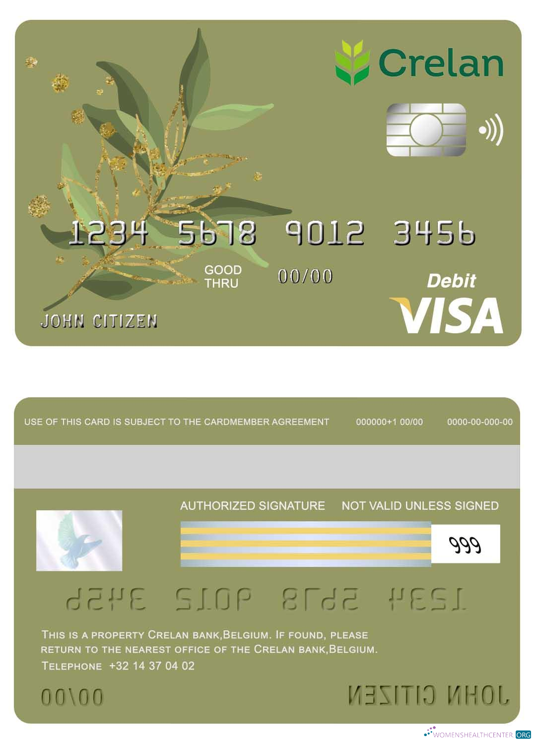 Realistische Herunterladen Belgien Crelan Bank Visa Karte Photoshop Vorlage