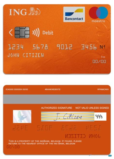 Hochwertige Herunterladen Belgien ING Bank Maestro Debit Karte Photoshop Vorlage