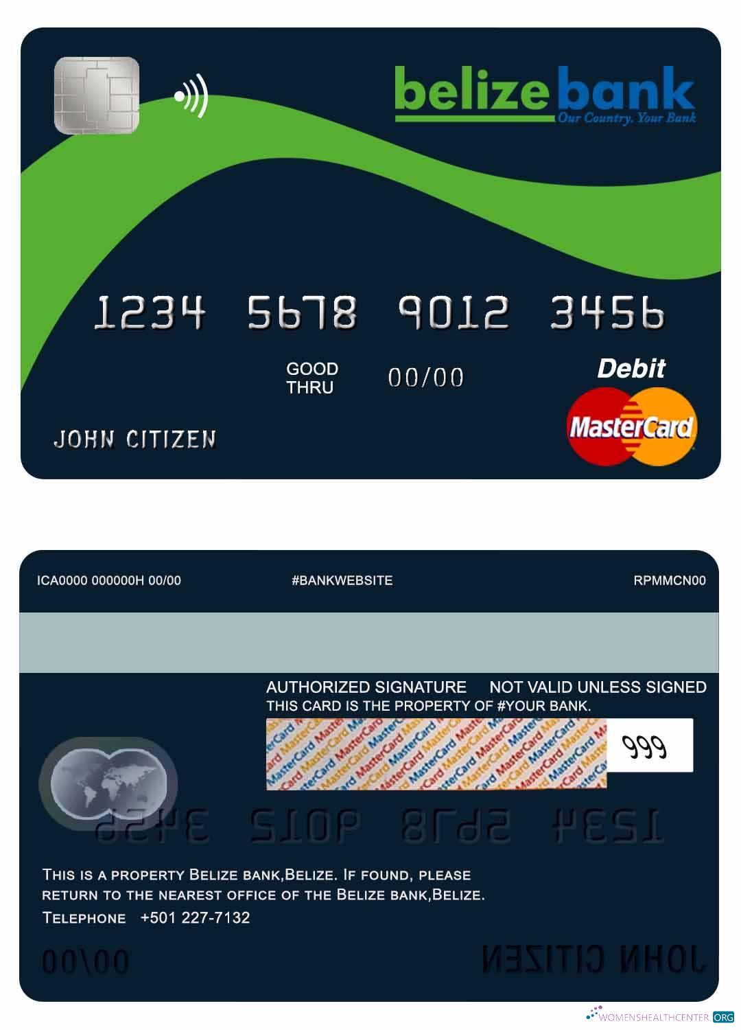 Realistische Herunterladen Belize Belize Bank Mastercard Photoshop Vorlage