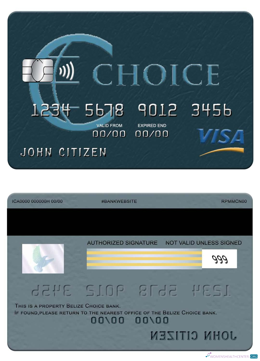 Hochwertige Herunterladen Belize Choice Bank Visa Karte Photoshop Vorlage