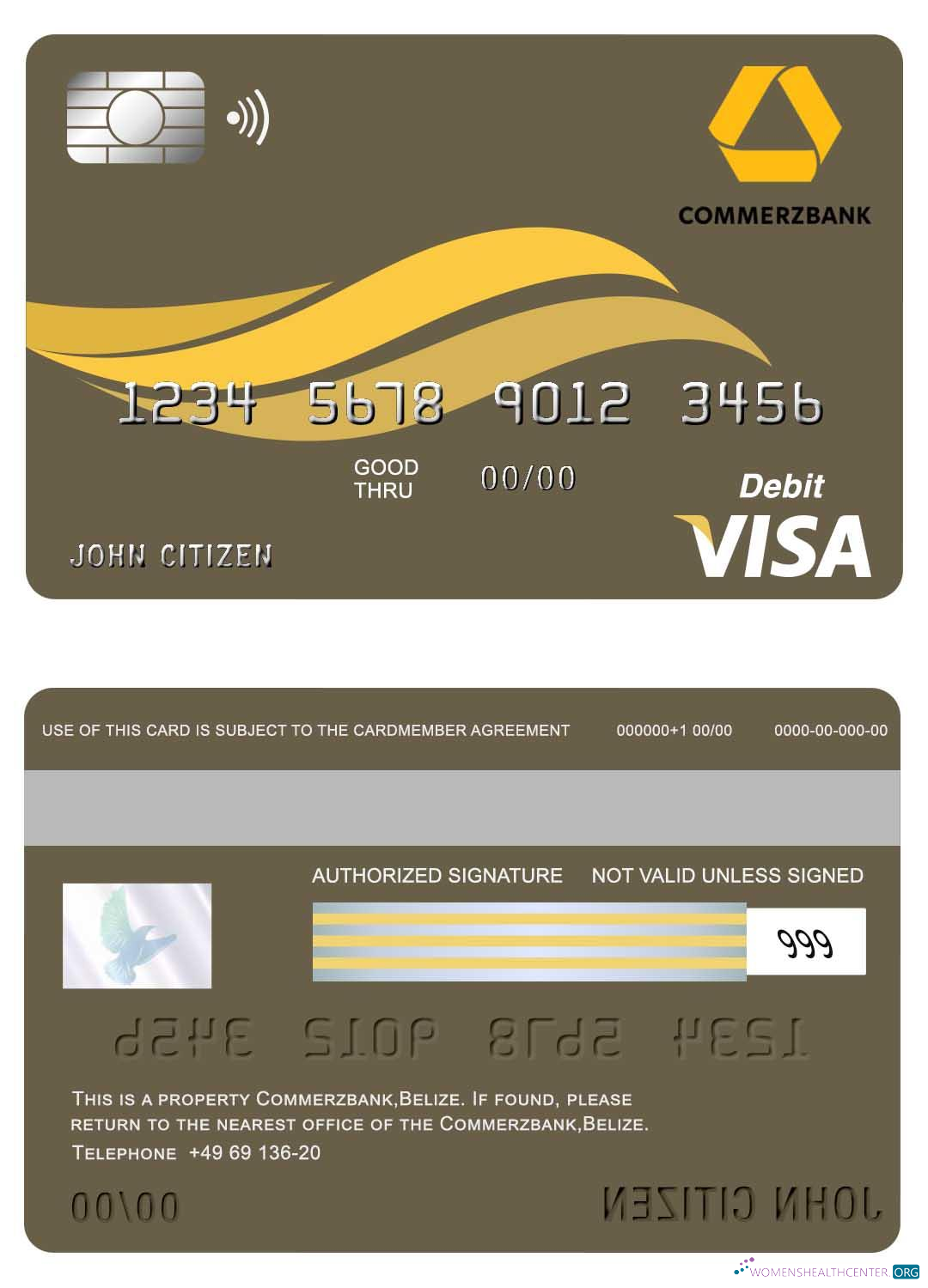 Realistische Herunterladen Belize Commerzbank Visa Karte Photoshop Vorlage