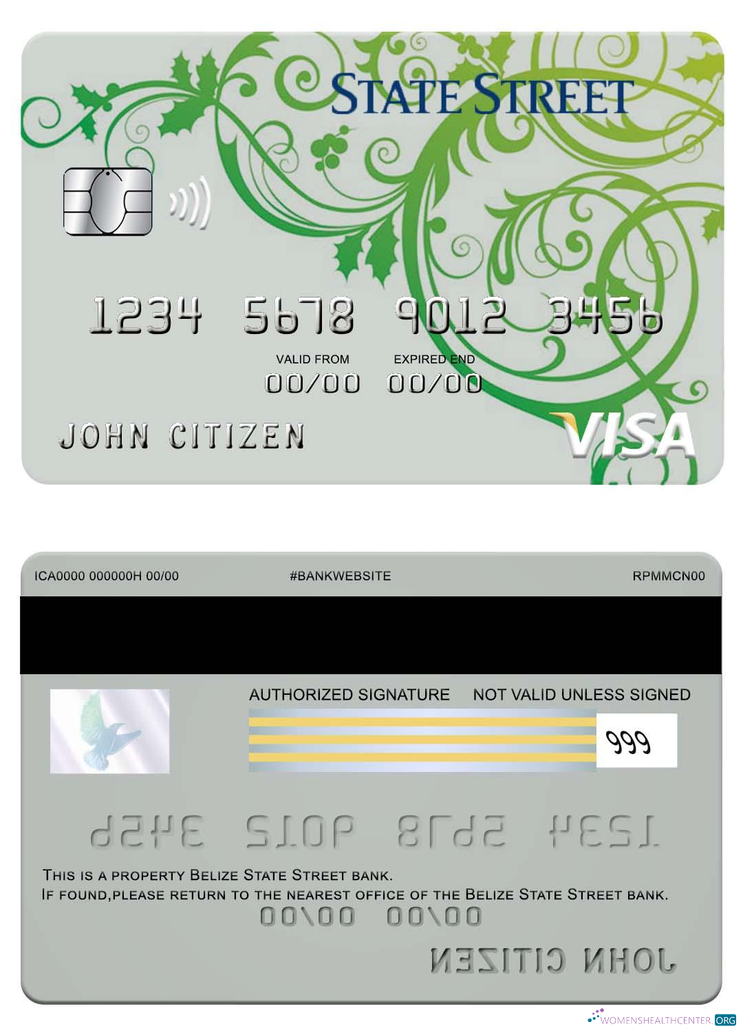 Realistische Herunterladen Belize Staatlich Street Bank Visa Karte Photoshop Vorlage