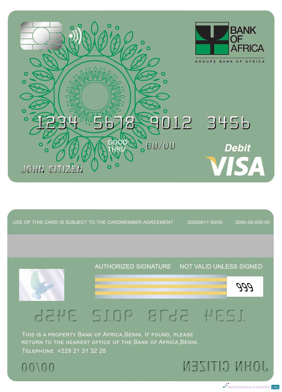 Professionelle Herunterladen Benin Bank von Africa Visa Karte Photoshop Vorlage
