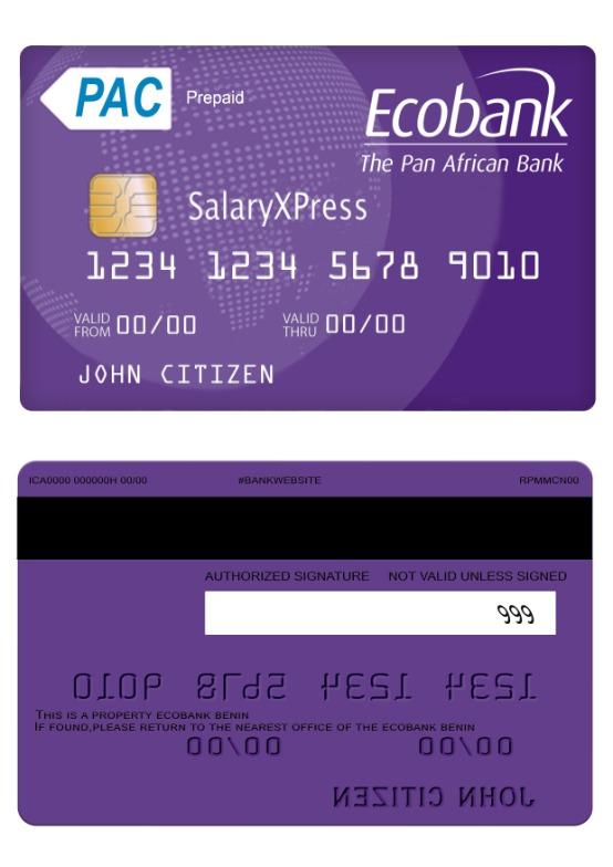 Realistische Herunterladen Benin Ecobank Salaryxpress Prepaid Karte Photoshop Vorlage