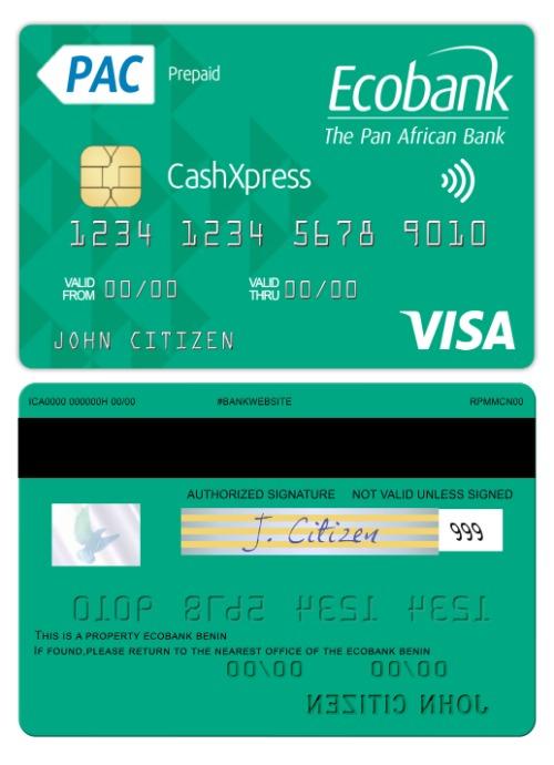 Editierbare Herunterladen Benin Ecobank Visa Cashxpress Karte Photoshop Vorlage
