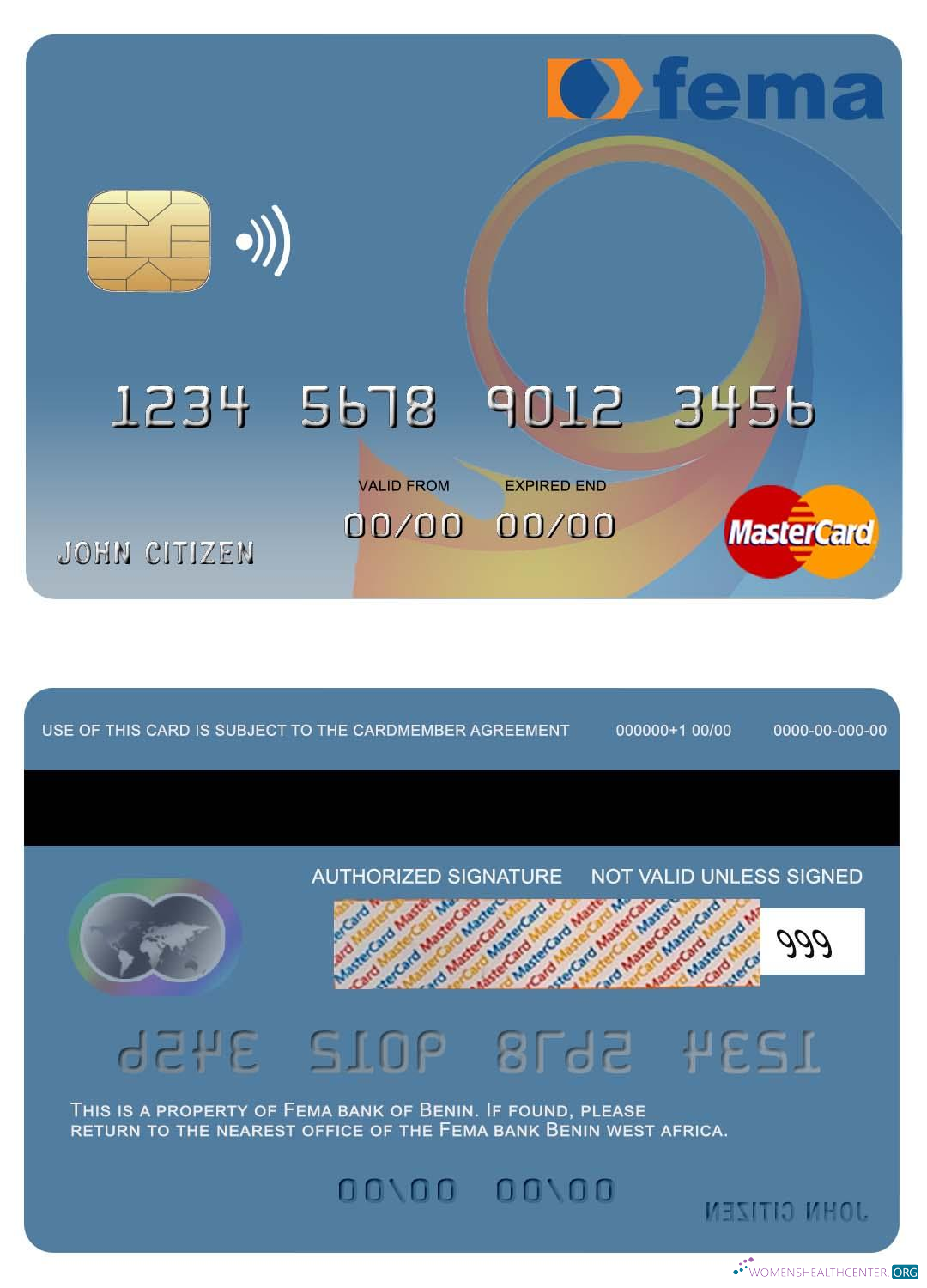 Realistische Herunterladen Benin Fema Bank Mastercard Photoshop Vorlage