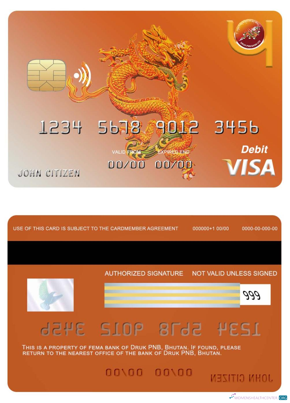 Realistische Herunterladen Bhutan Druk PNB Bank Visa Karte Photoshop Vorlage