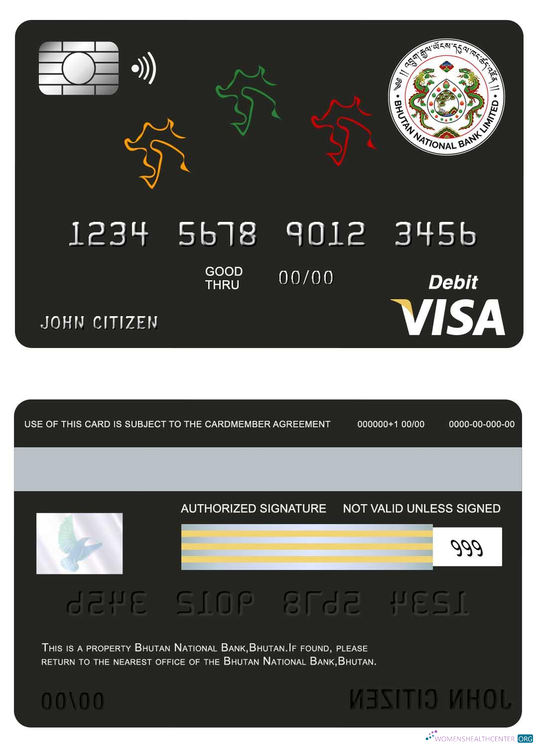 Realistische Herunterladen Bhutan National Bank Bhutan Visa Karte Photoshop Vorlage