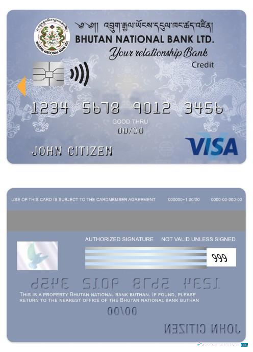 Professionelle Herunterladen Bhutan National Bank GmbH Visa Kredit Karte Photoshop Vorlage