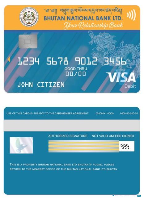Hochwertige Herunterladen Bhutan National Bank GmbH Visa Debit Karte Photoshop Vorlage