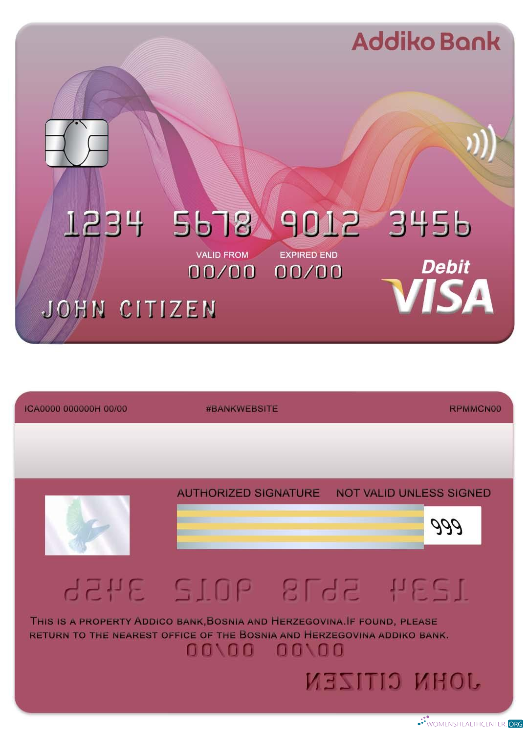 Hochwertige Herunterladen Bosnien und Herzegowina Addiko Bank Visa Karte Photoshop Vorlage
