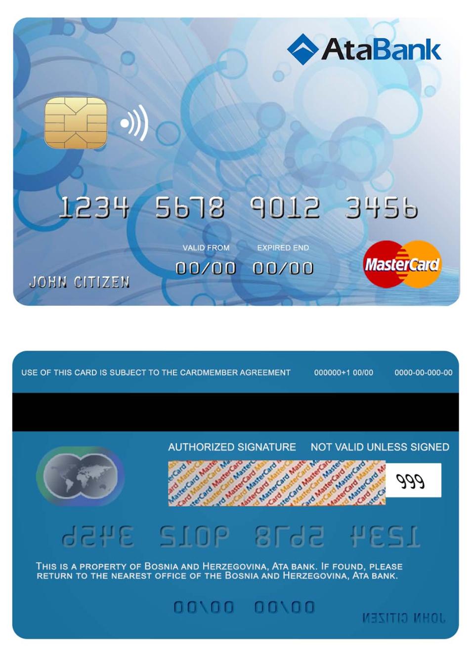 Hochwertige Herunterladen Bosnien und Herzegowina Ata Bank Mastercard Photoshop Vorlage