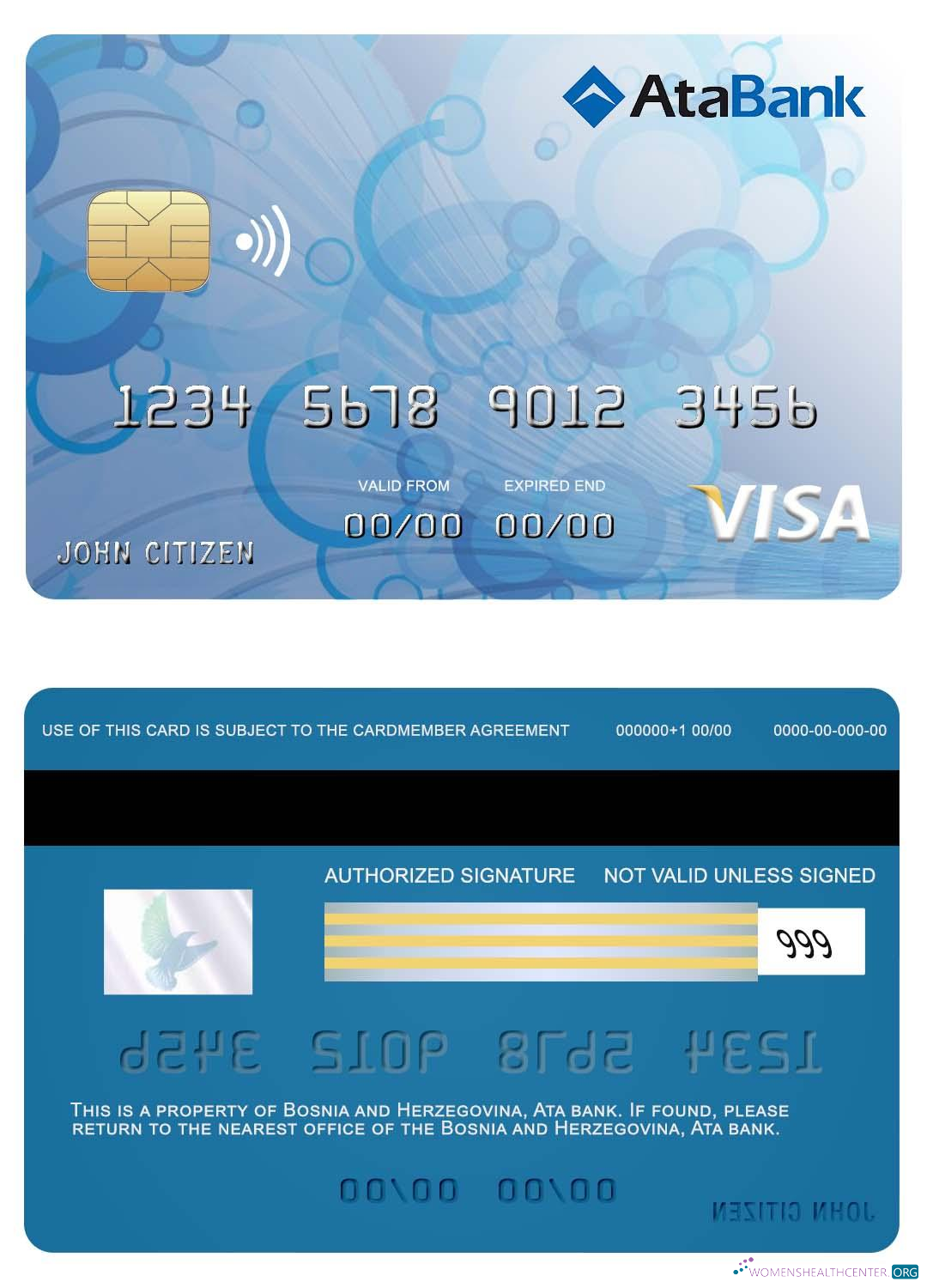 Realistische Herunterladen Bosnien und Herzegowina Ata Bank Visa Karte Photoshop Vorlage