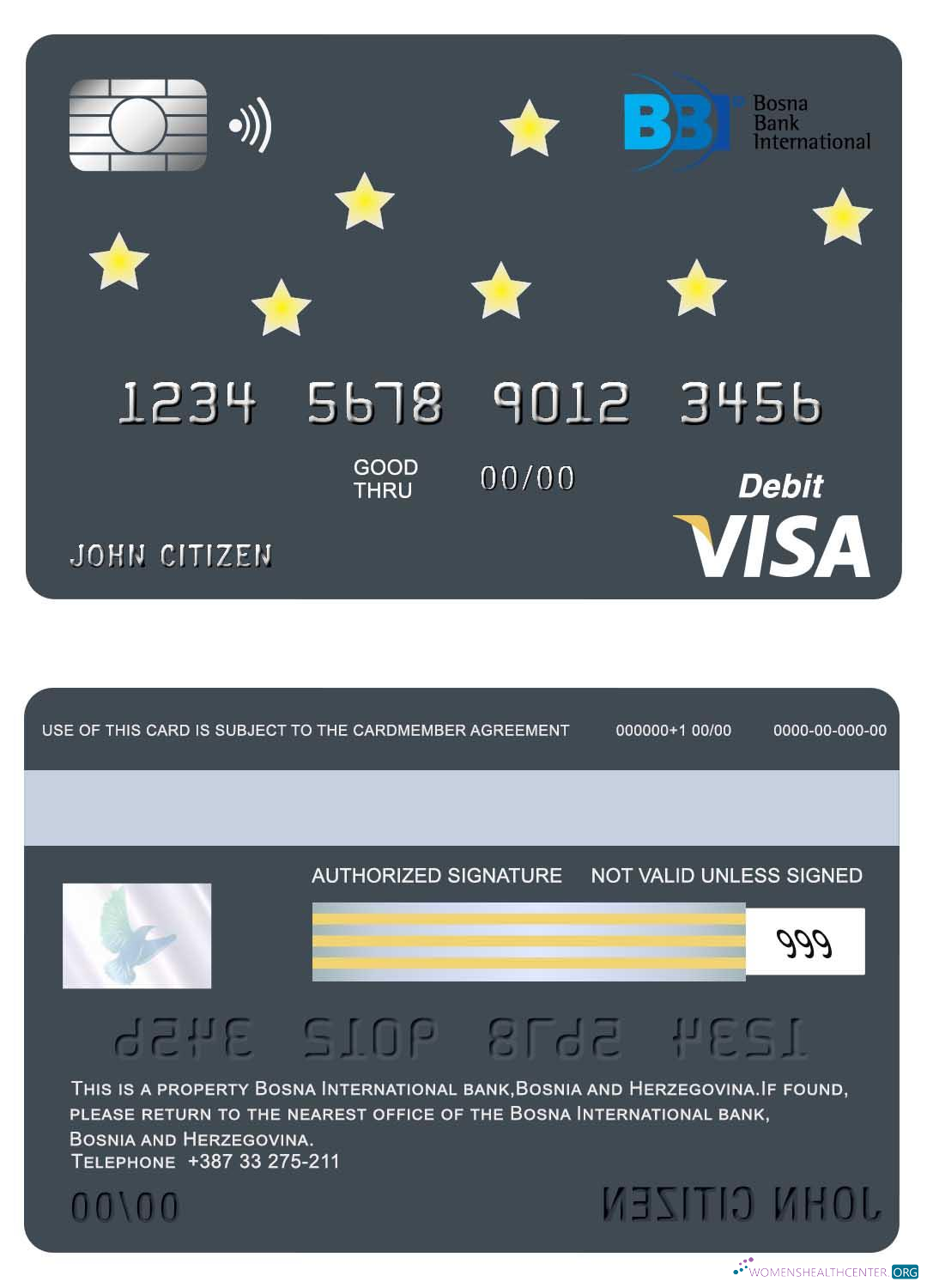 Editierbare Herunterladen Bosnien und Herzegowina Bosna Internationale Bank Visa Karte Photoshop Vorlage
