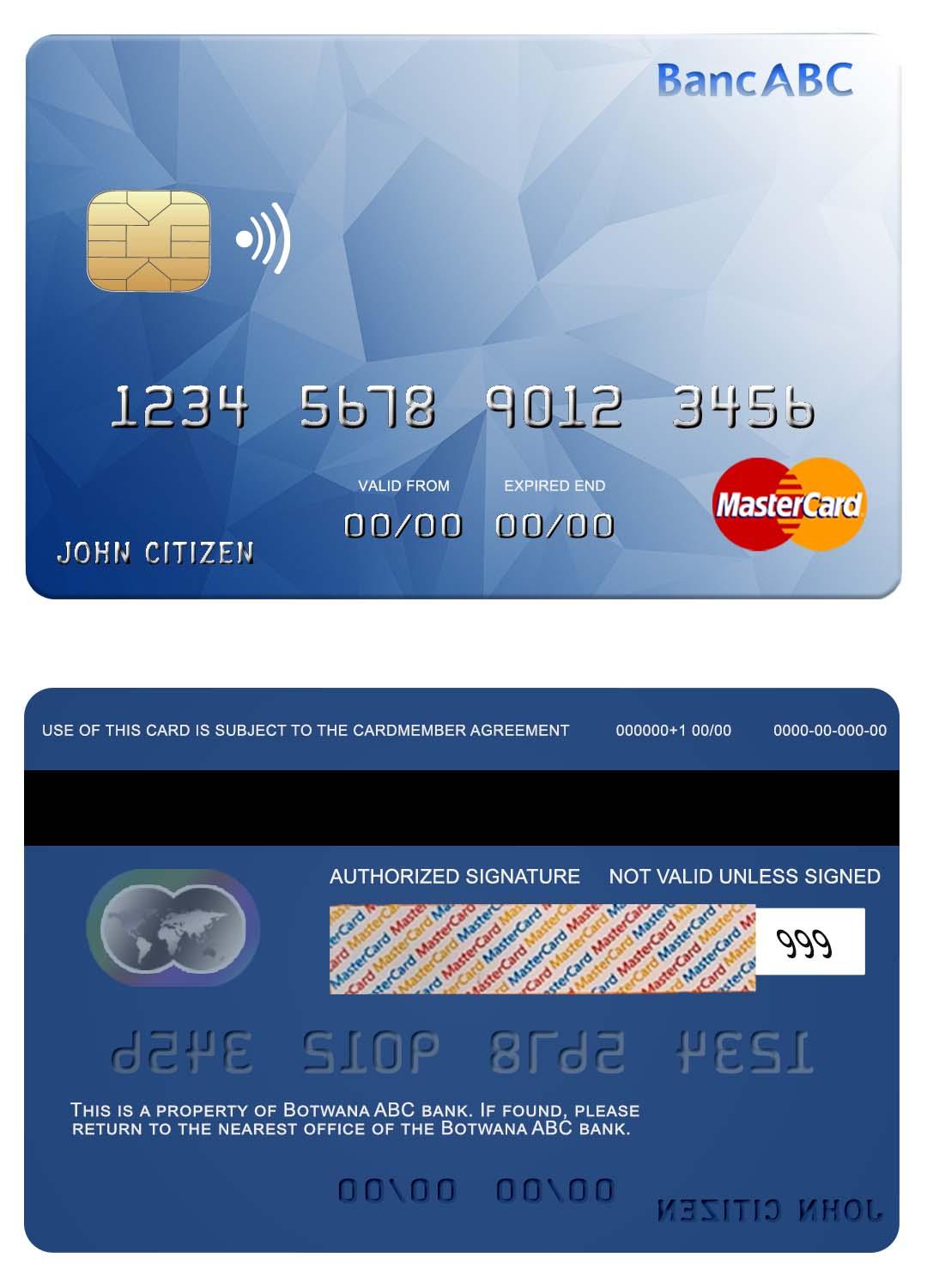Hochwertige Herunterladen Bostwana ABC Bank Mastercard Photoshop Vorlage