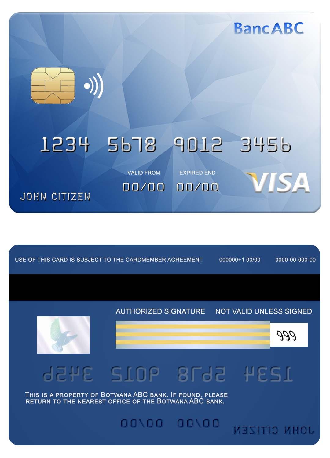 Hochwertige Herunterladen Bostwana ABC Bank Visa Karte Photoshop Vorlage
