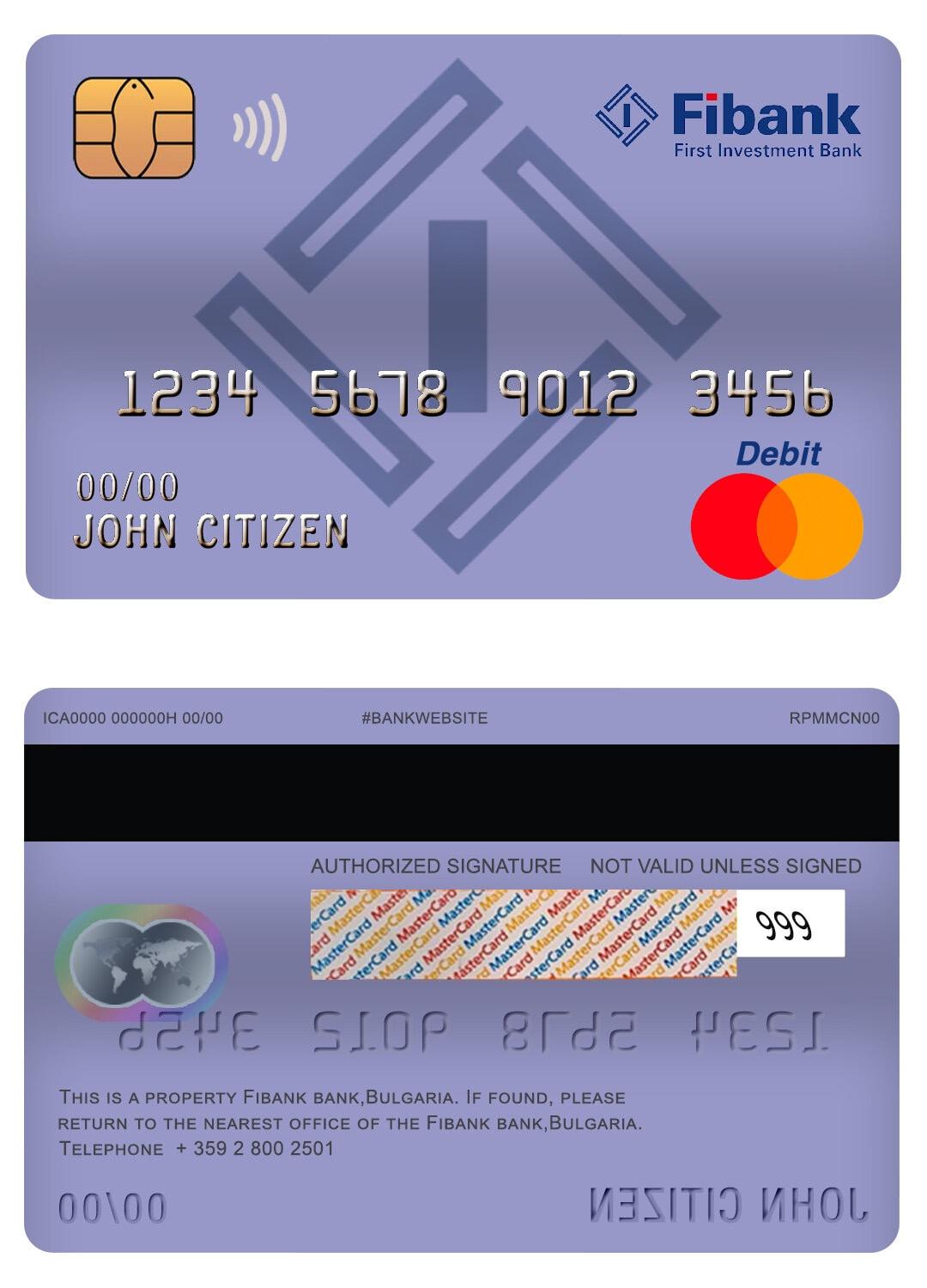 Professionelle Herunterladen Bulgarien Fibank Bank Master Debit Karte Photoshop Vorlage